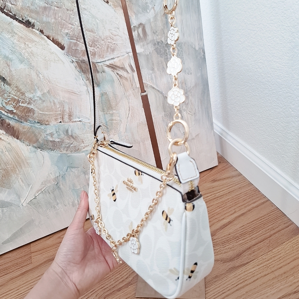 NWT Coach 🐝🐝  Nolita 19 In Signature Canvas With Bee Print Plus Floral Chains - Picture 9 of 12